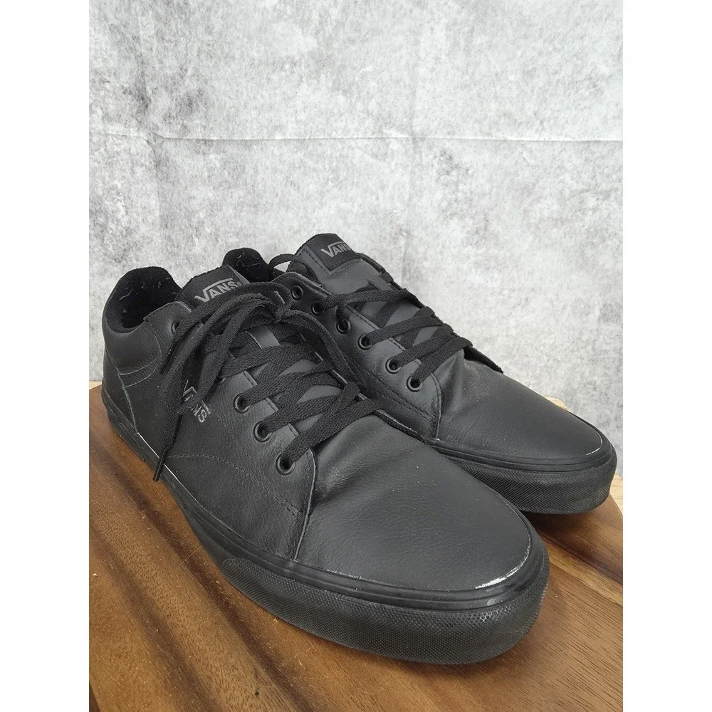 Vans Sneakers Men 13 Seldan Black Leather Low Top Casual SK8 Skater Shoes 500714